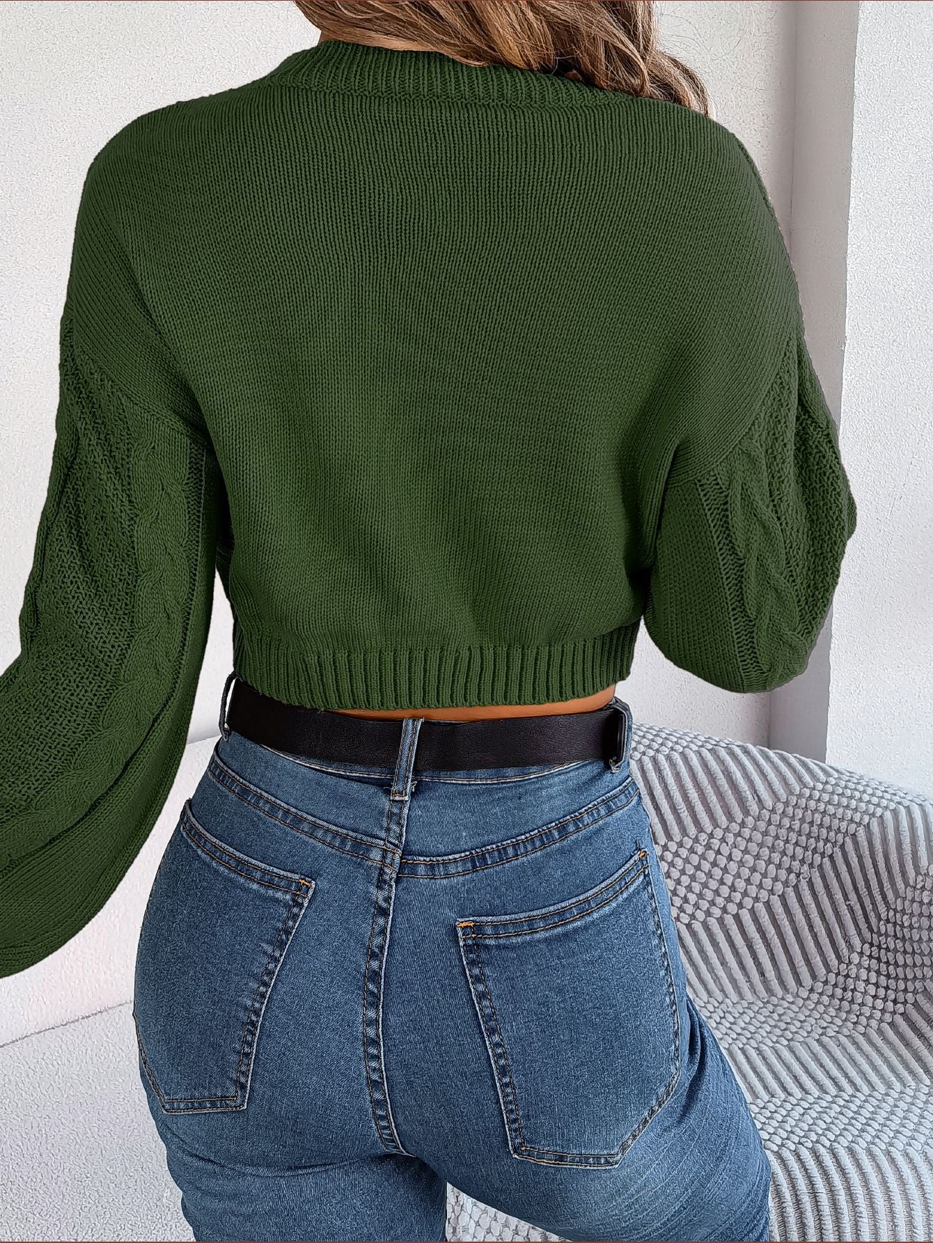 Casual Solid Color Twist Long Sleeve Pullover Midriff-baring Sweater