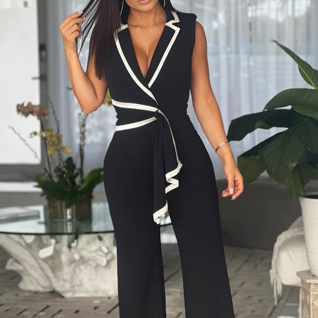 Women's Fashionable V-neck Elegant Sleeveless Jumpsuit