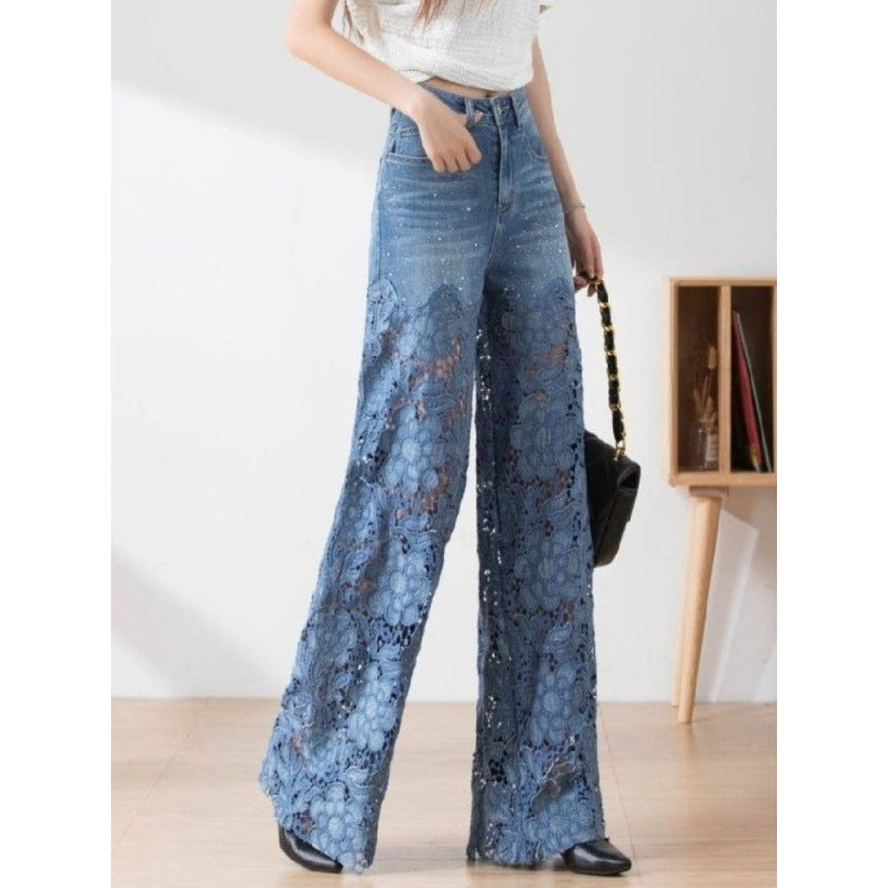 Cinderella Women's Stitching High Waist Wide Leg Pants