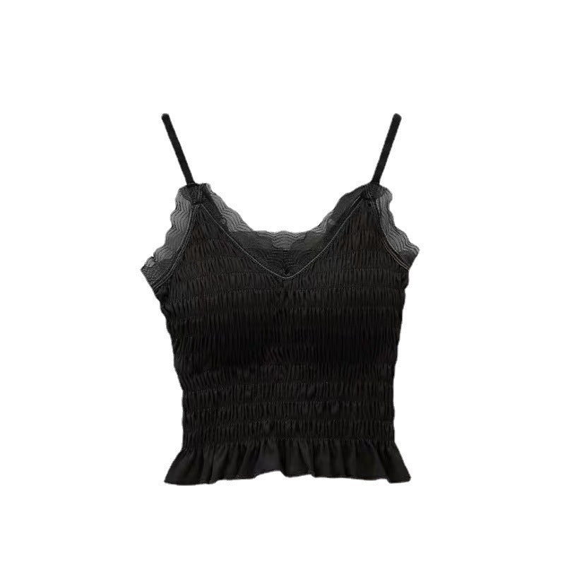 French Pleated Lace Small Sling Top