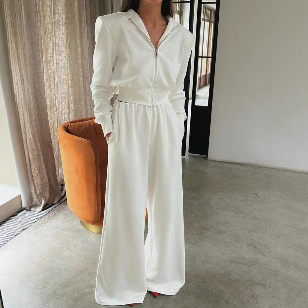 Hooded Sweatshirt Wide Leg Pants Suit