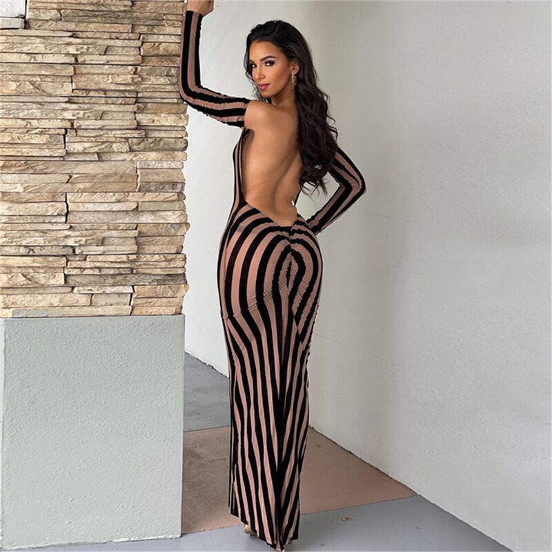 Women's Elegant Slim-fit Long Sleeve Mesh Dress