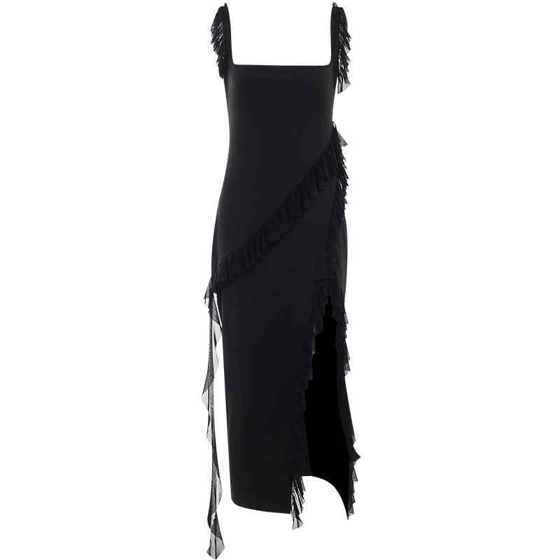 High Slit Ribbon Sexy Suspender fashion Dress