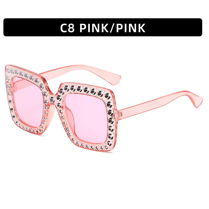 Large Square Frame Rhinestones Sunglasses