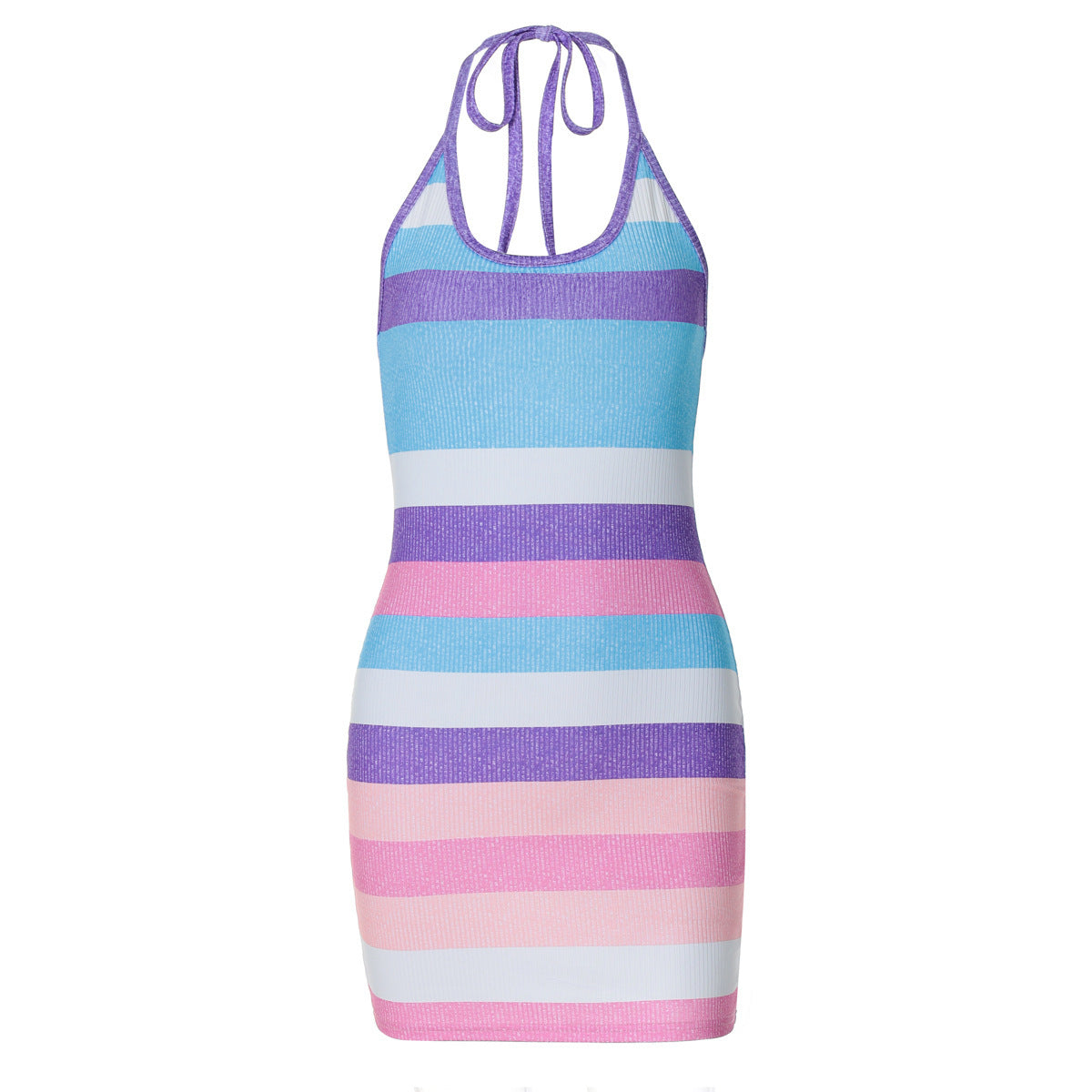 Pretty Stripes Printed Sexy Halter Backless Dress