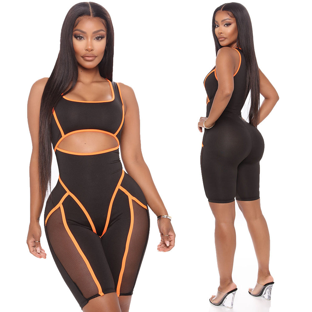 Women's Tight Color Matching Sleeveless Jumpsuit