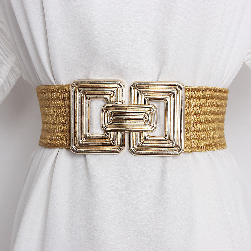 Square Metal Buckle Jute Wide Belt