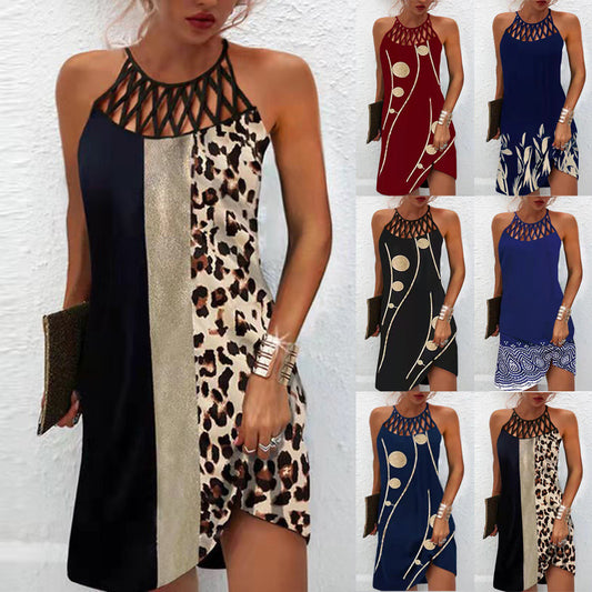 Fashion Print Dress Casual Halterneck Dress For Women Summer Fashion