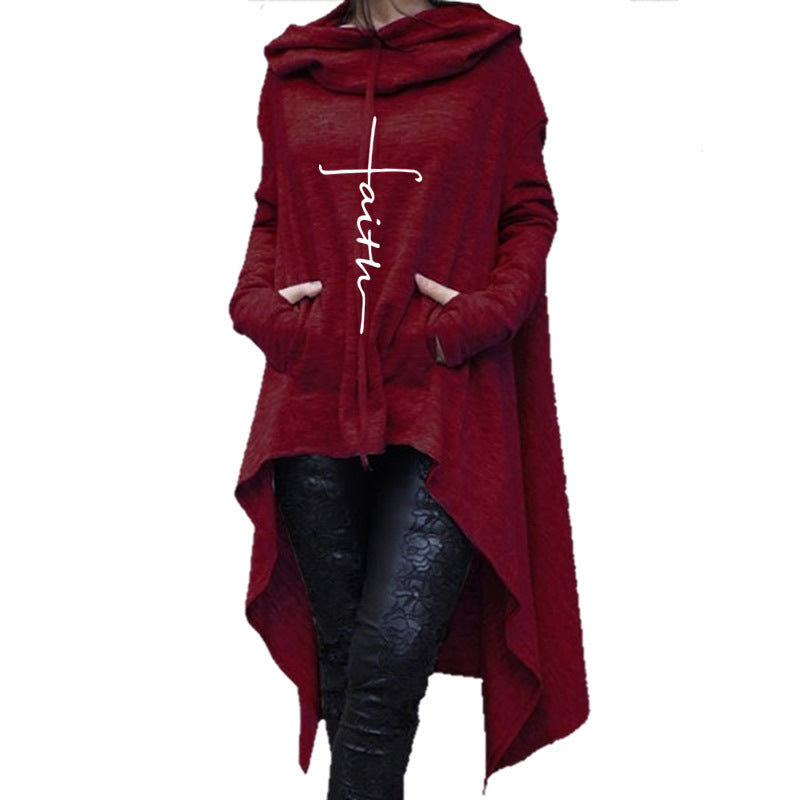 Faith Long embroidered cloak hooded sweater