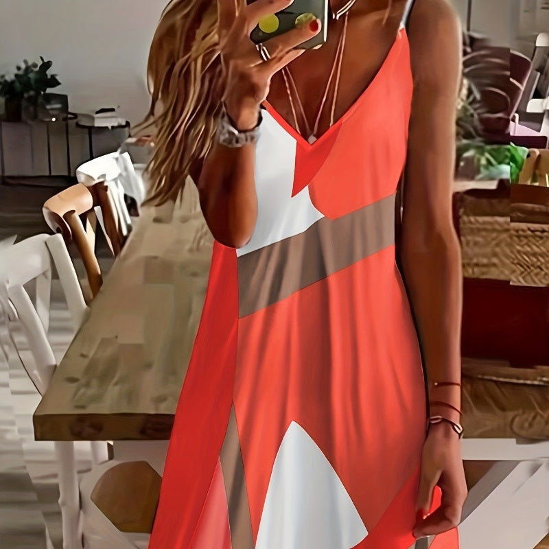 Printed V-neck Sling Dress Women