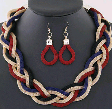 Cute Hand-woven rope necklace chain and earring set