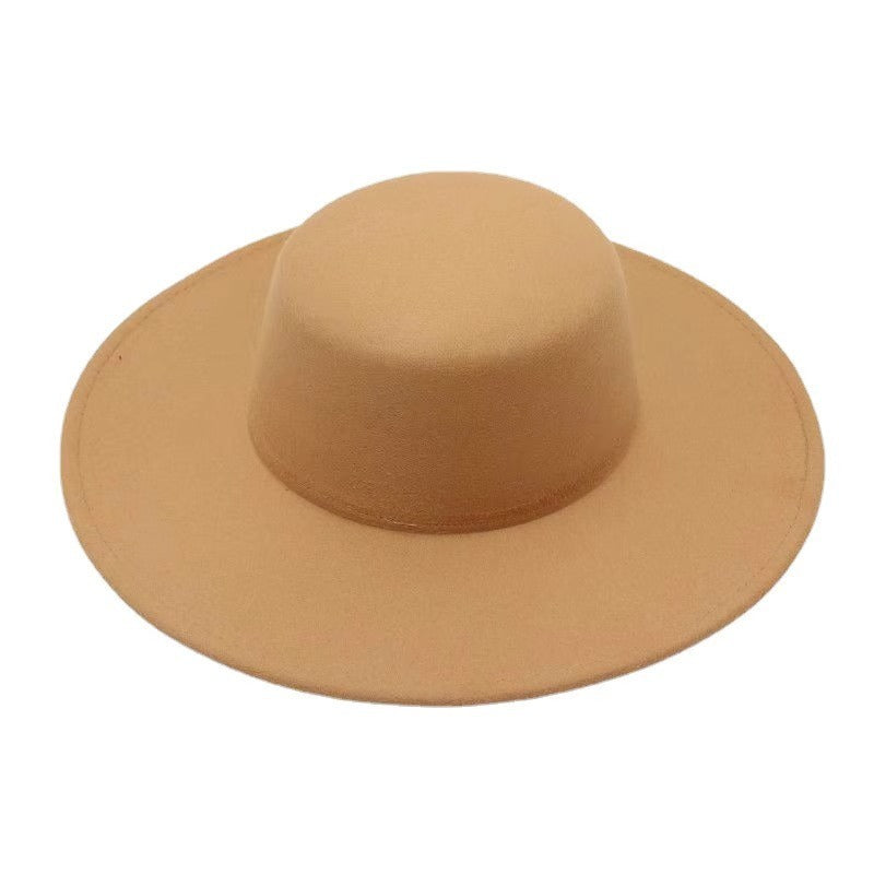 Flat Top Woolen Big Brim Fedora Hat Hepburn Style