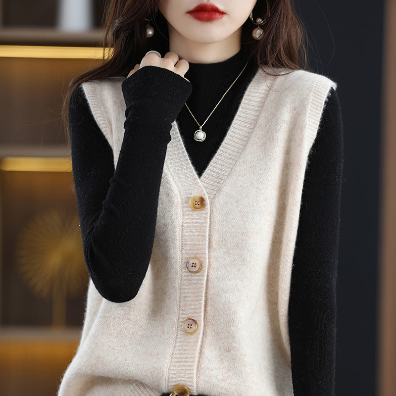 Fashion V-neck Knit Loose Flattering Sleeveless Vest