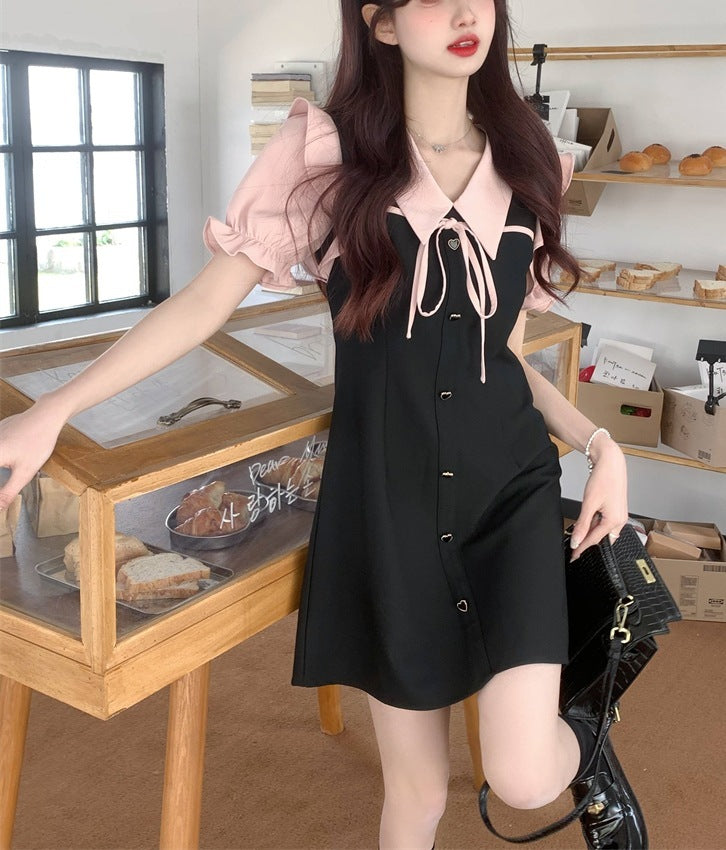 New Waist Slimming Temperament Black A- Line Short Skirt Fashion