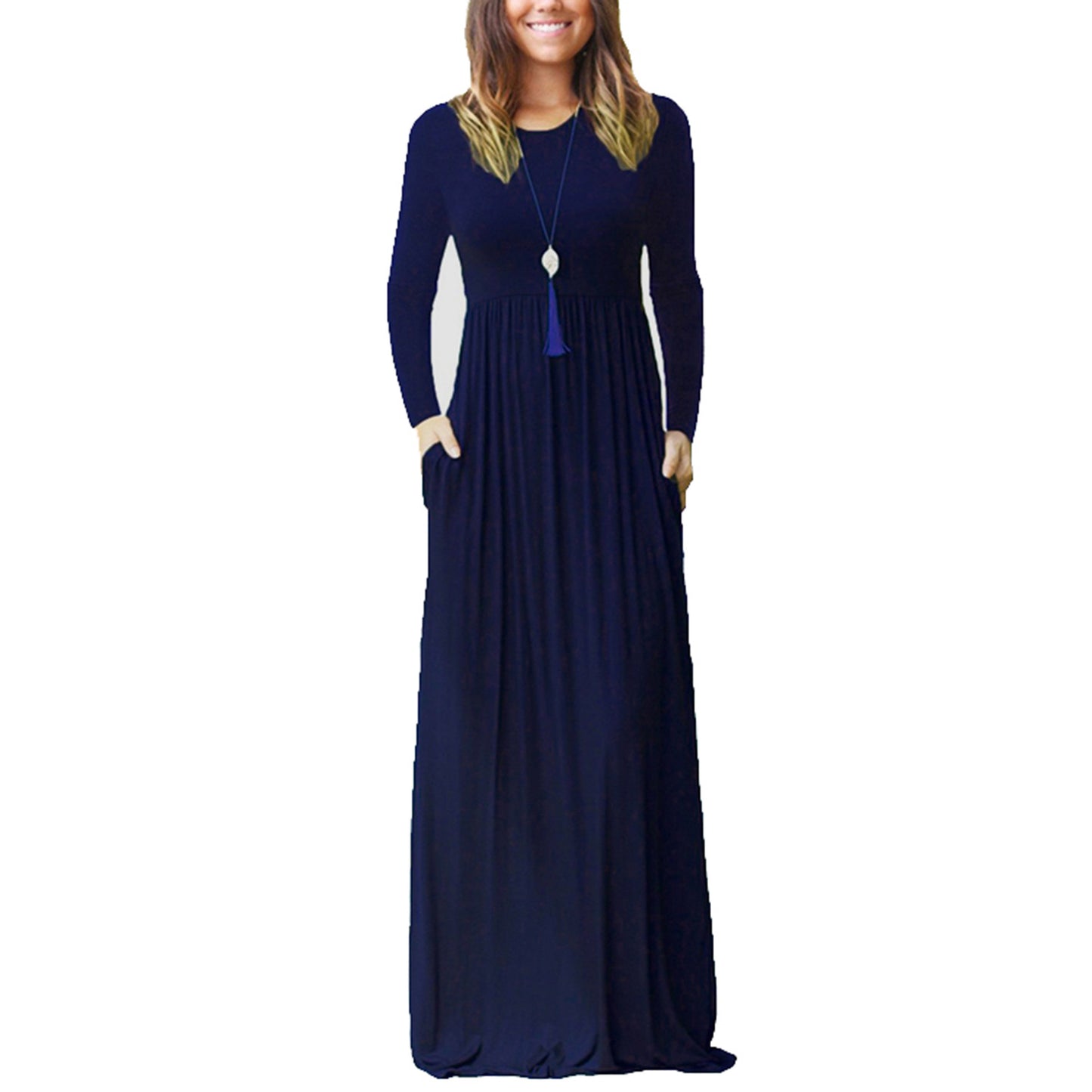 Women's Fashion Casual Long Sleeve Elastic Waist Dress