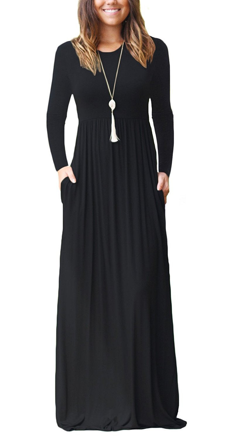 Women's Fashion Casual Long Sleeve Elastic Waist Dress