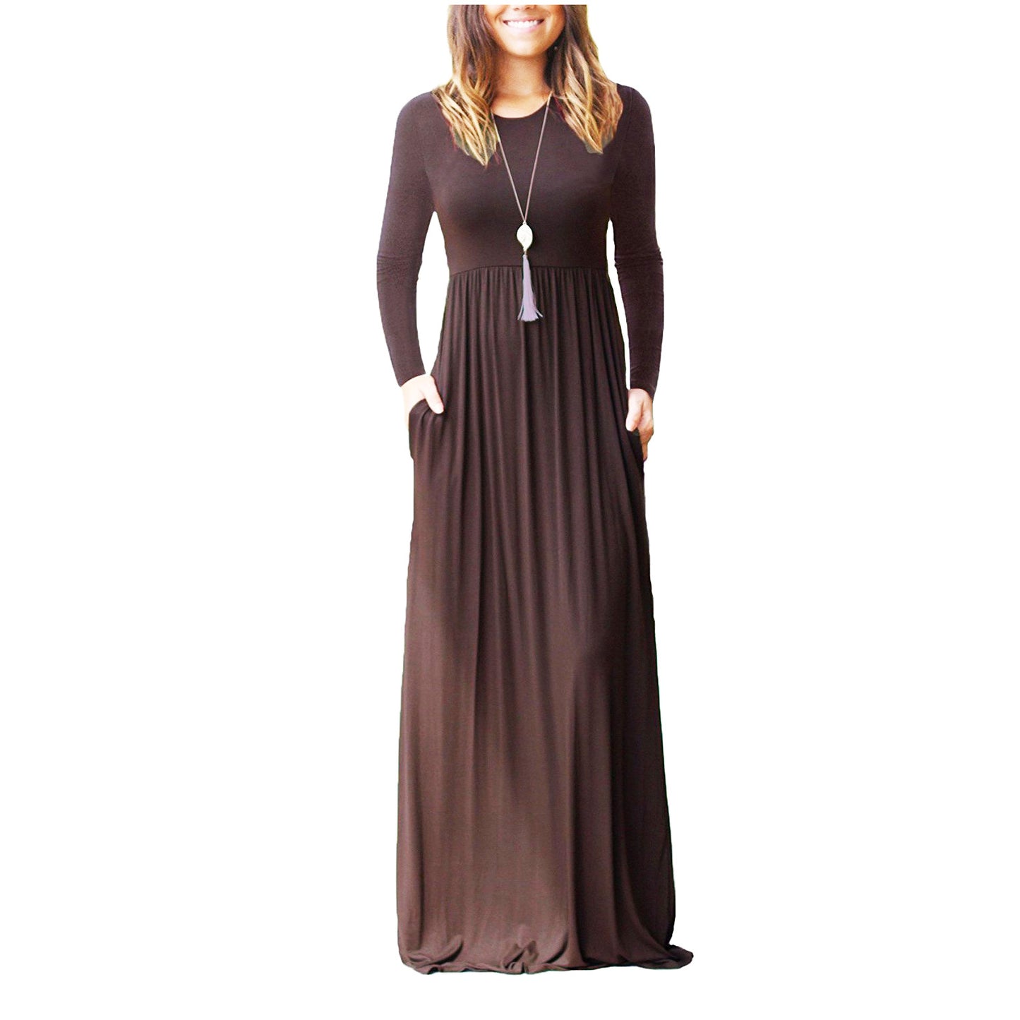 Women's Fashion Casual Long Sleeve Elastic Waist Dress