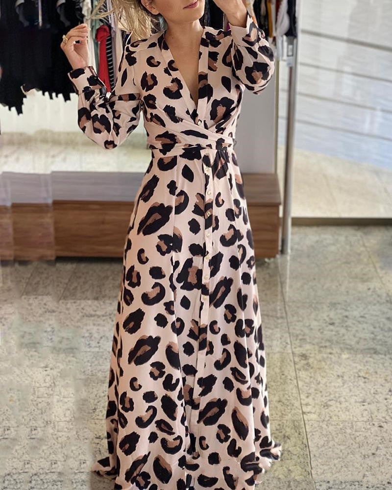 She Leopard print Long Sleeve fashion Dress