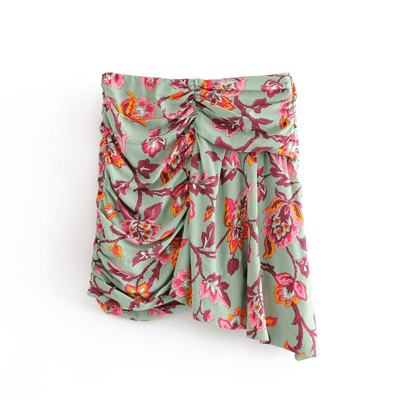 Printed pleated mini skirt