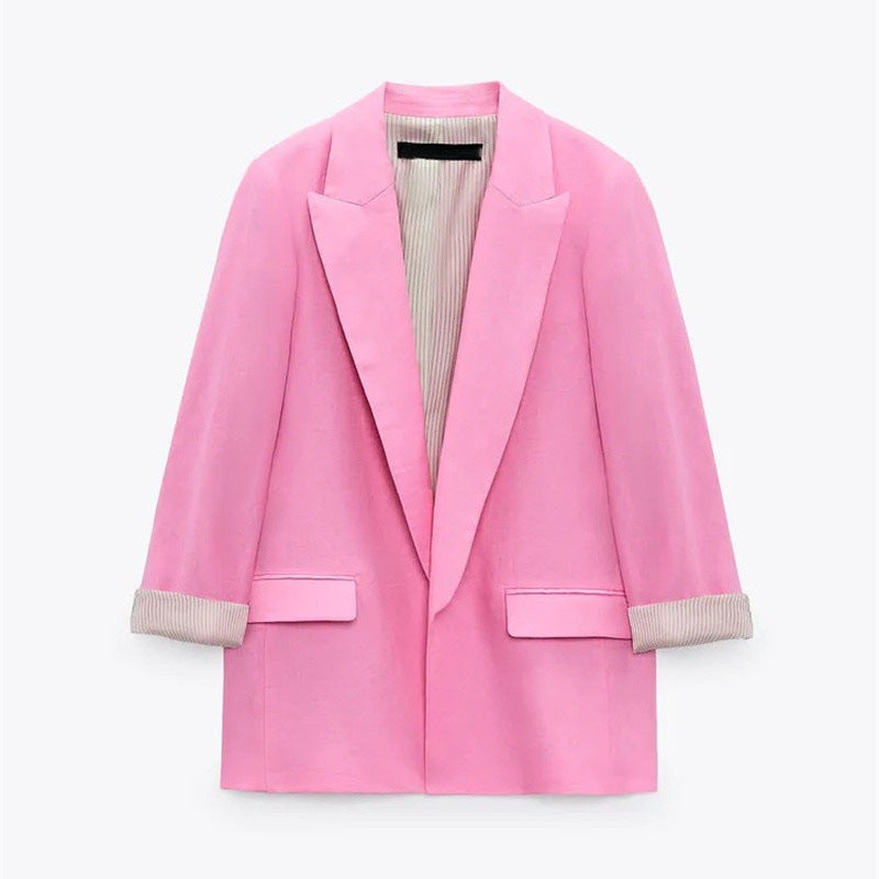 Women's Fashionable Curled Brim Cuff Polo Collar Top Blazer