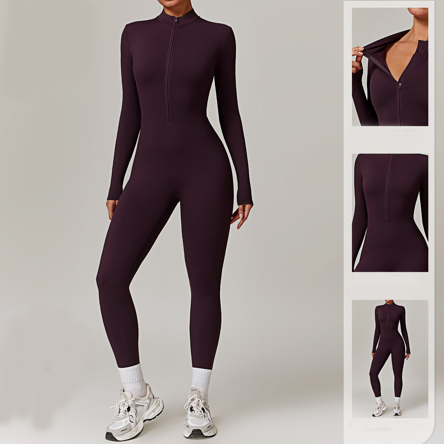 Warm Zipper Long-sleeved Yoga Jumpsuit Bodysuit