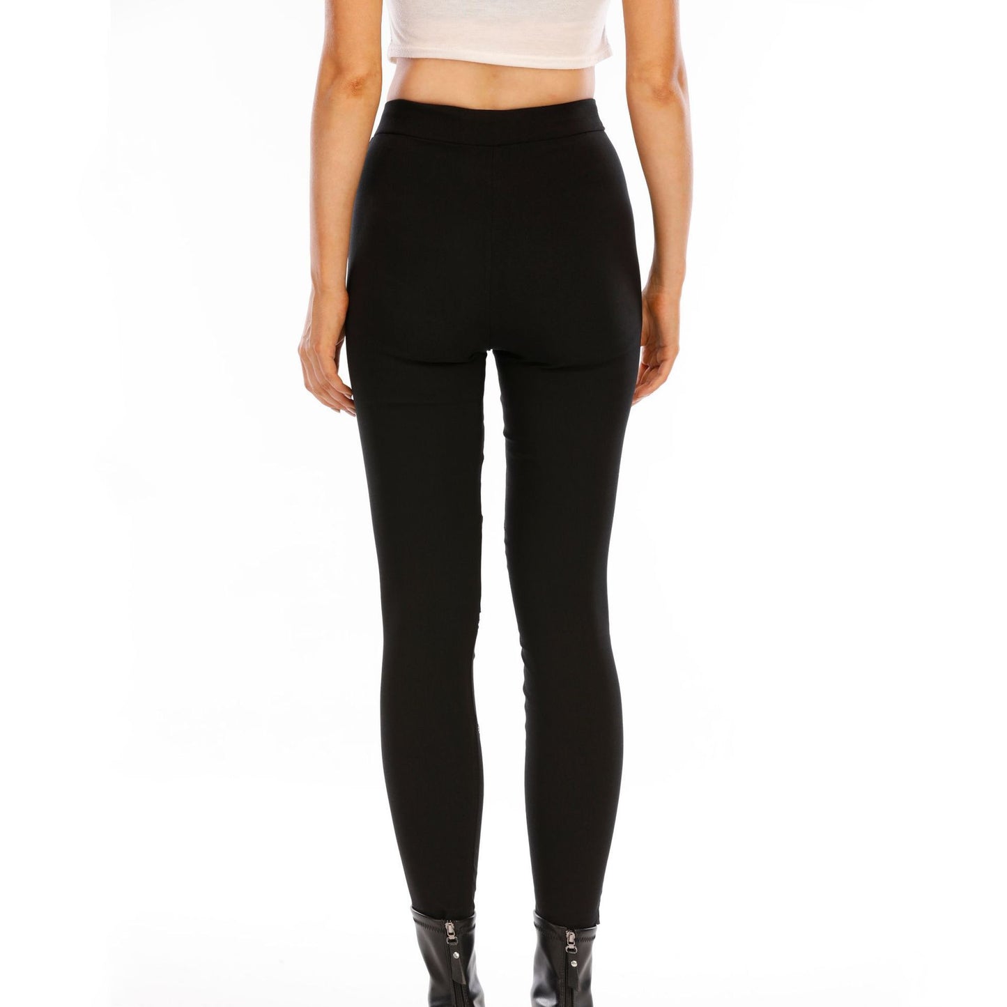 Hip Lifting Cropped Solid Color Black Zipper Vulnerability Leggings