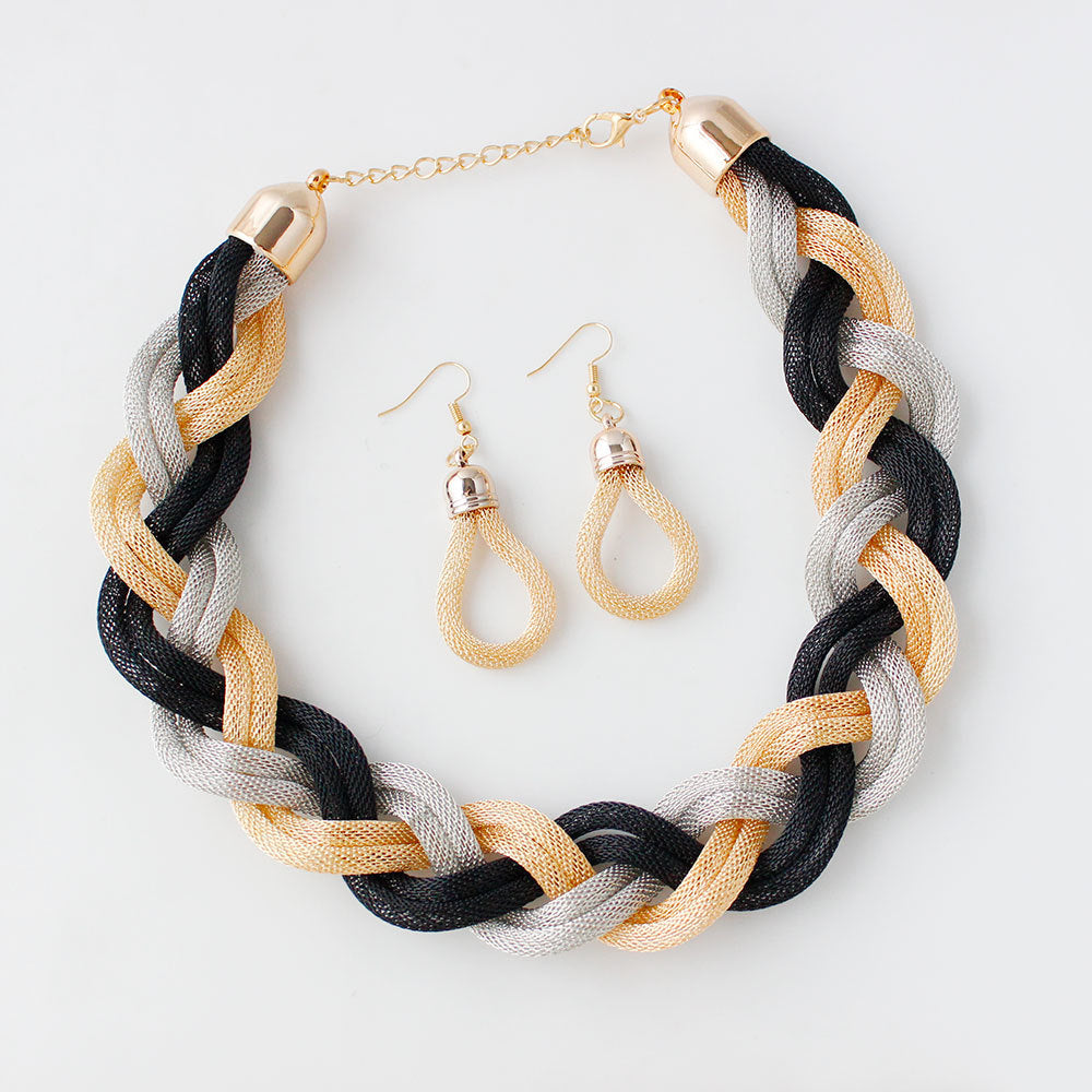 Cute Hand-woven rope necklace chain and earring set