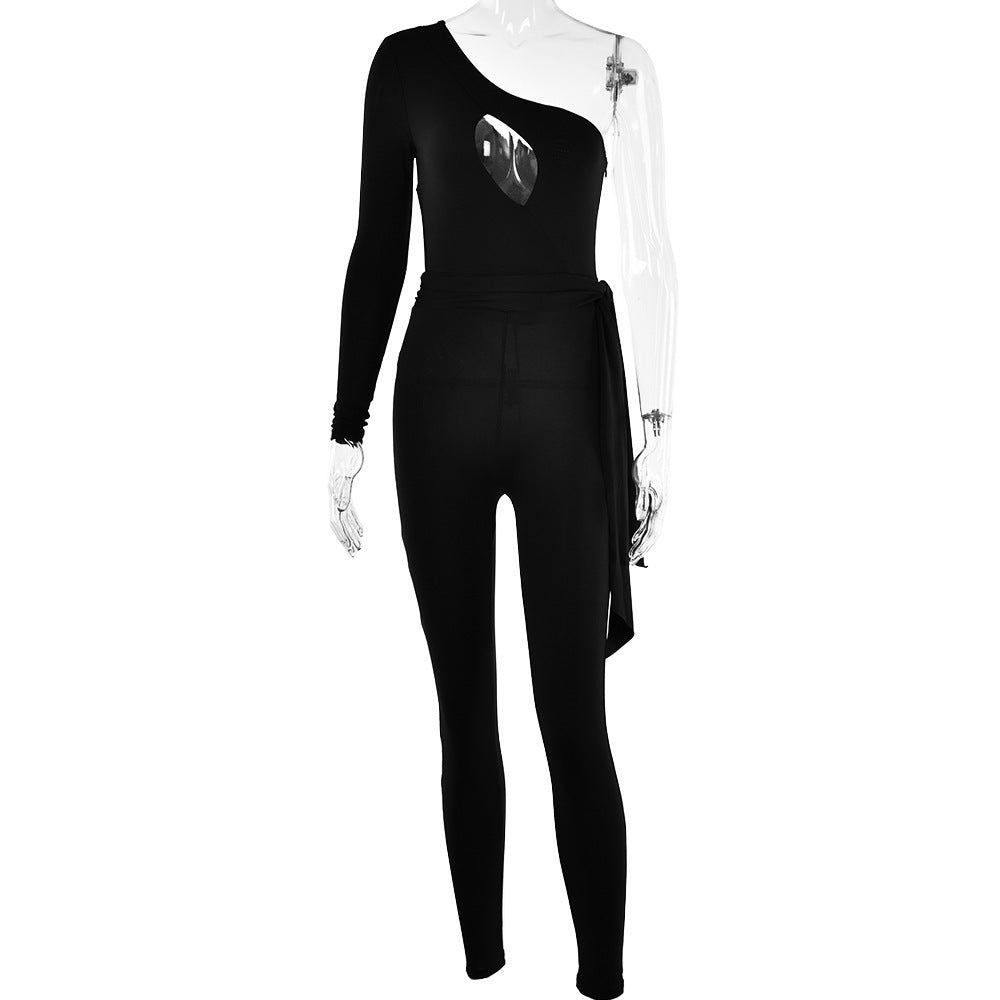 Baddie Women’s High Elastic Backless One-sleeved Onesie