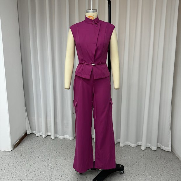 Rest Sleeveless Polo Collar Solid Color Casual Two-piece Suit