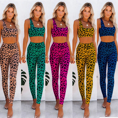 Yoga Tights Exercise Fitness Leopard Print Suit Ladies Workout Clothes