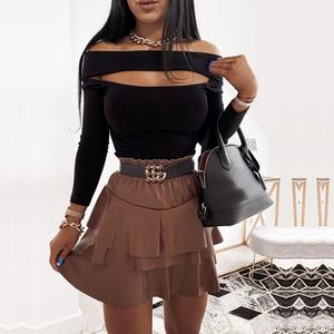 Ladies high-Waist Mini leather Puff Skirt