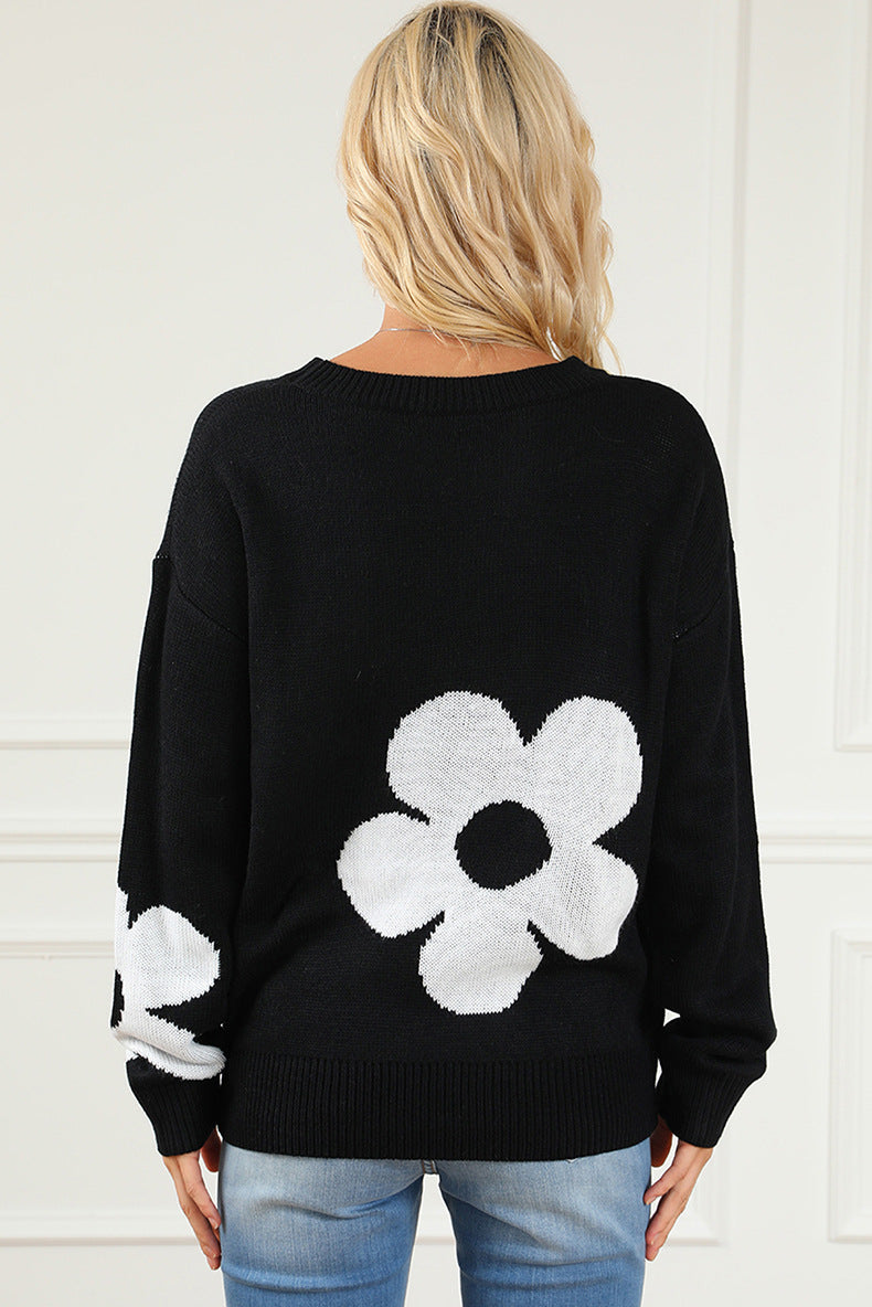 European And American Fashion Floral Print Warm Sweater Woman