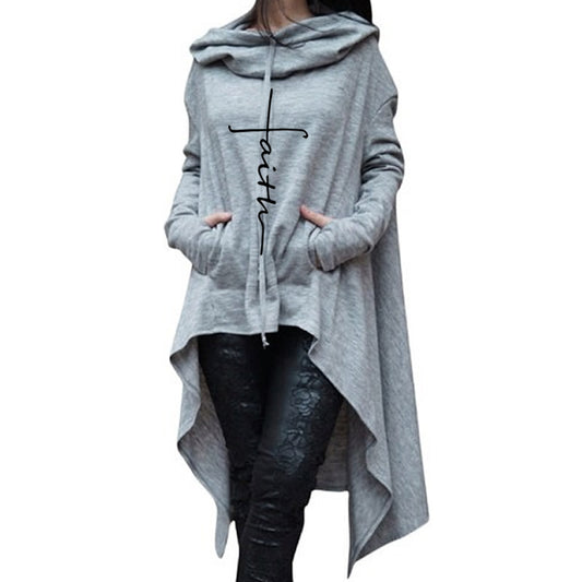 Faith Long embroidered cloak hooded sweater