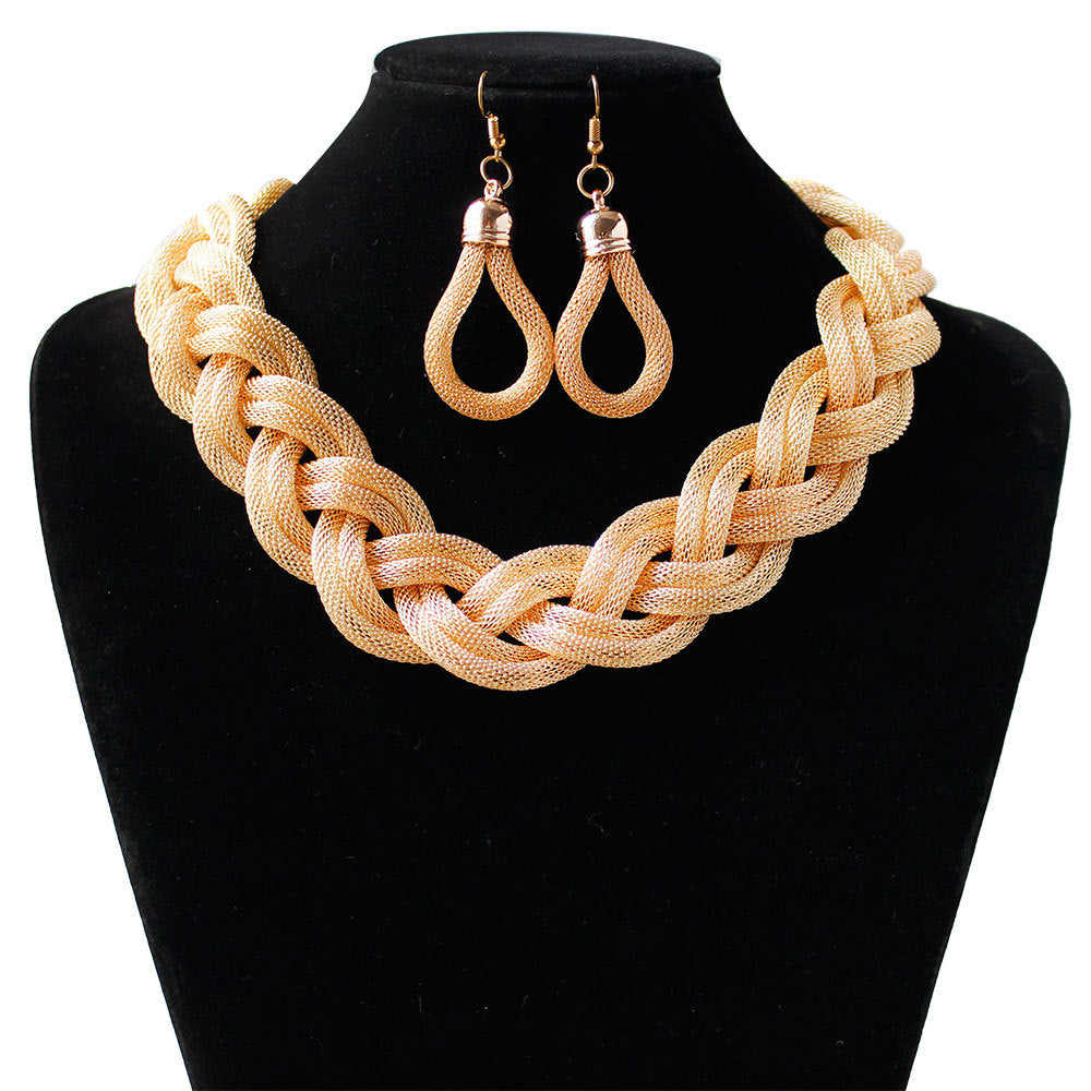 Cute Hand-woven rope necklace chain and earring set