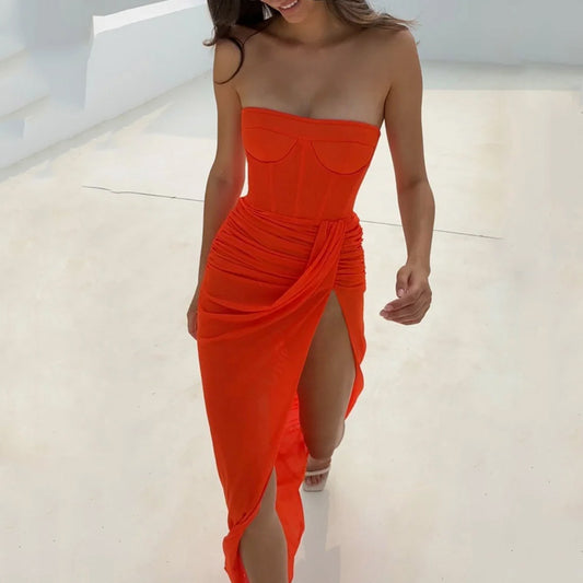 Sleeveless Waist Slit Solid Color Dress