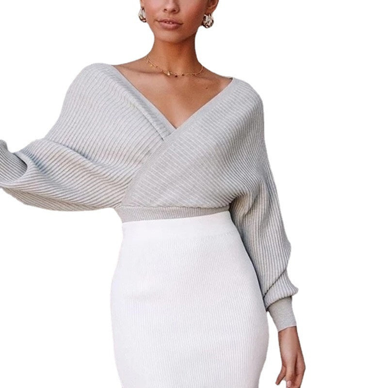 Off-the-shoulder Fitted Waist Long-sleeved Pullover Sweater