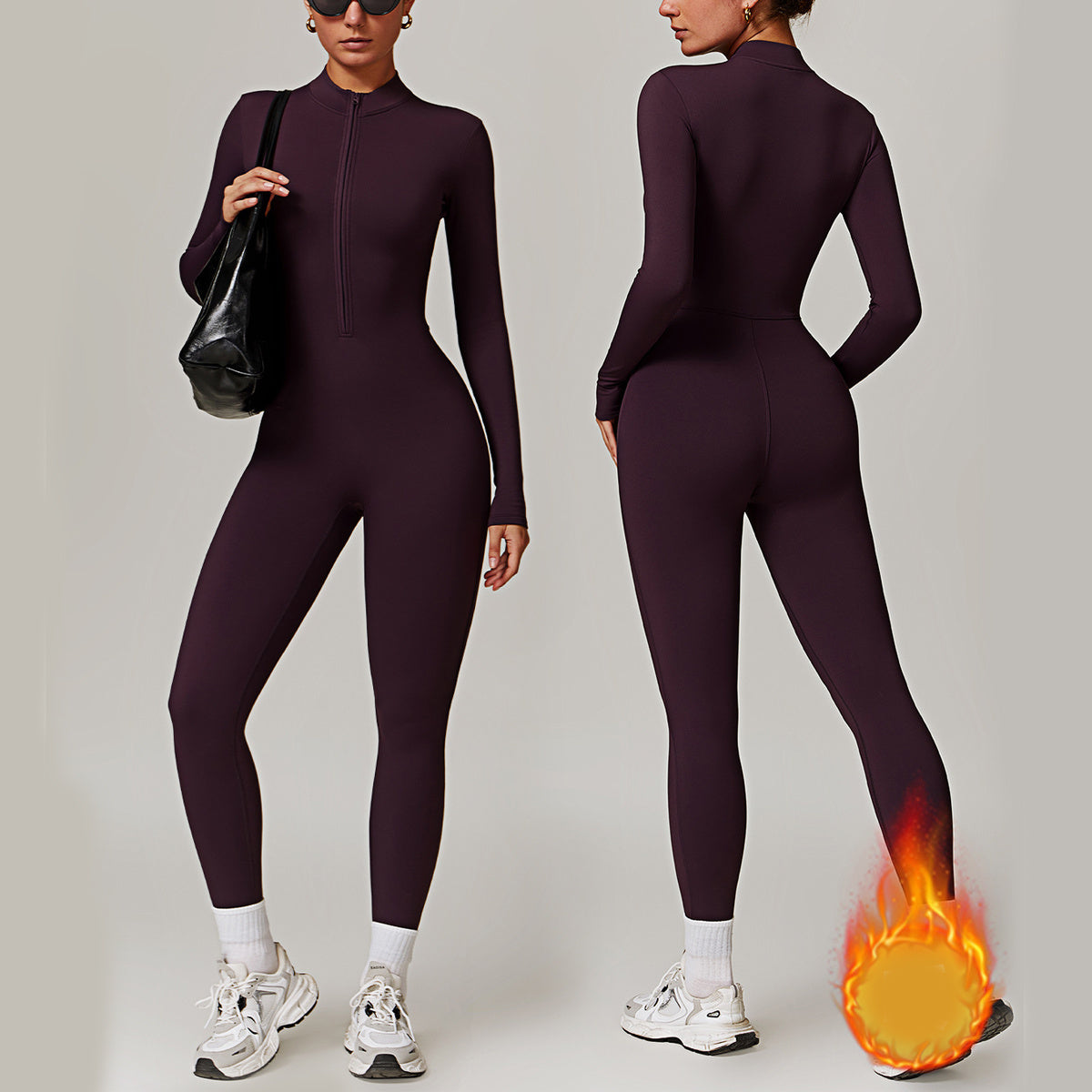 Warm Zipper Long-sleeved Yoga Jumpsuit Bodysuit