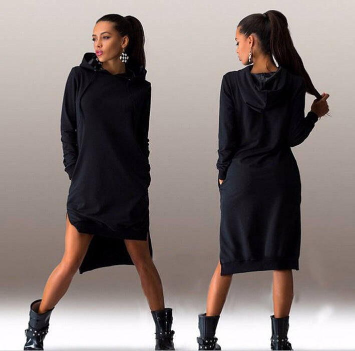 Irregular Hooded Long Sleeve Dress Sweatshirt