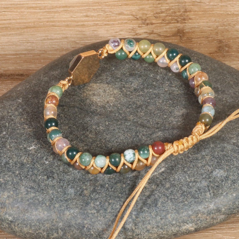 Indian Agate Hexagonal Charm Braided Bracelet