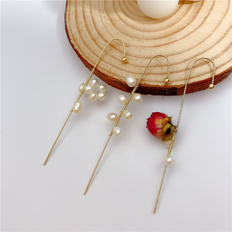 Mori Style Super Fairy Retro Real Flower Epoxy Earrings Sweet Freshwater Pearl Crystal