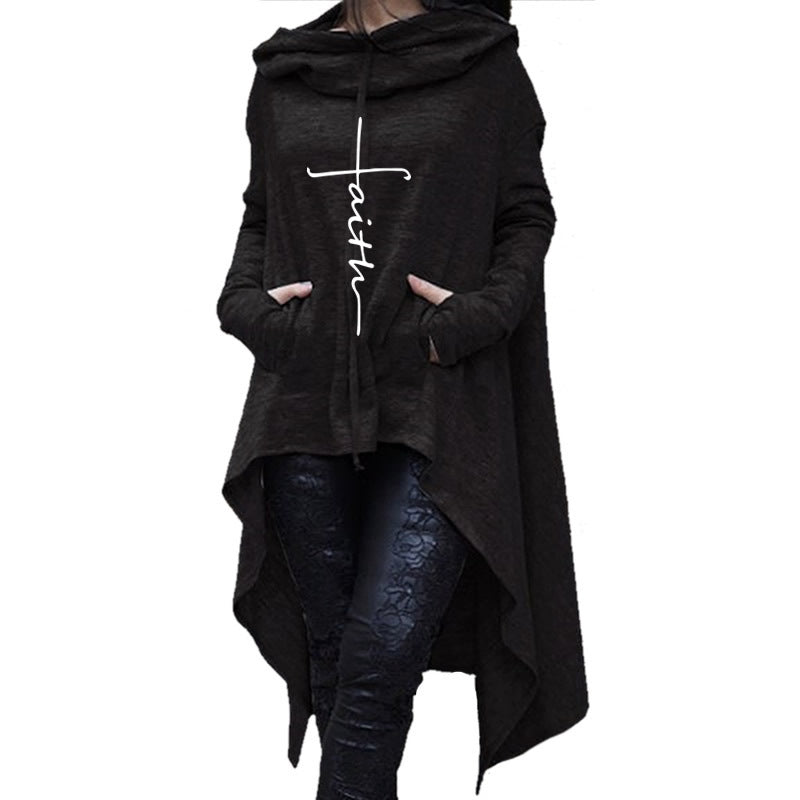 Faith Long embroidered cloak hooded sweater