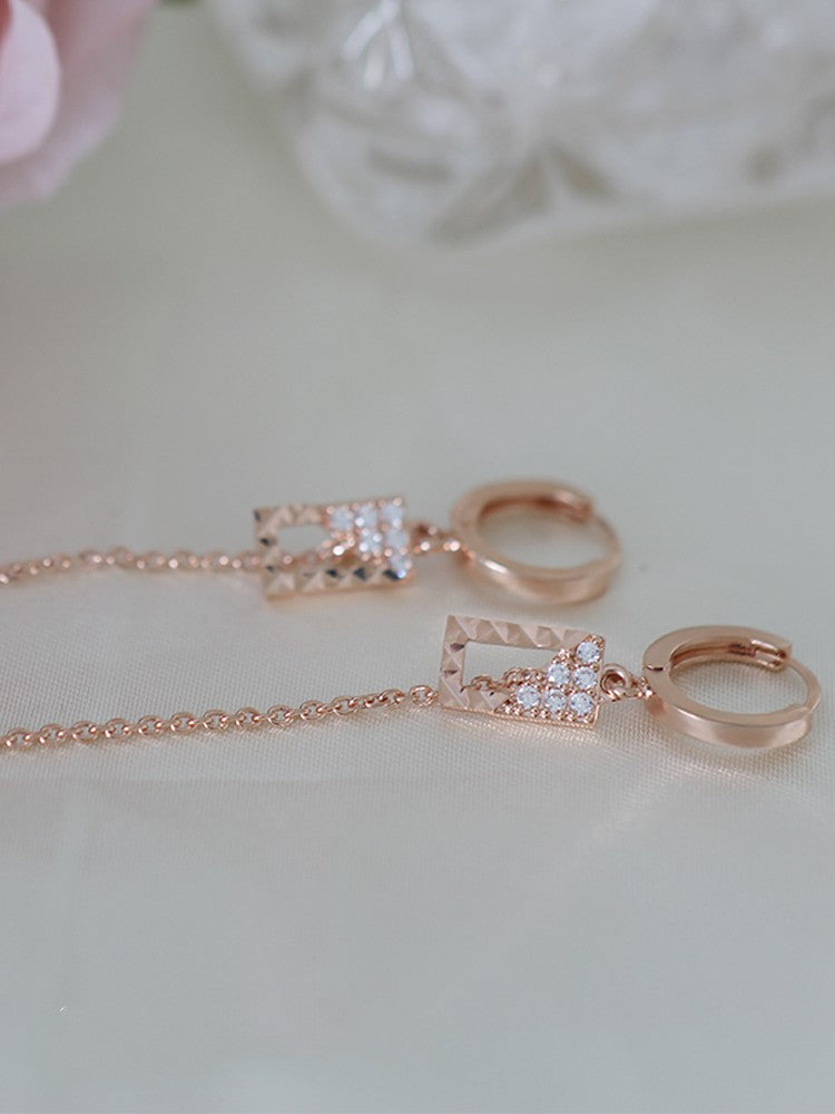 Geometric Square 14k gold Women's Rose Gold Long Earrings