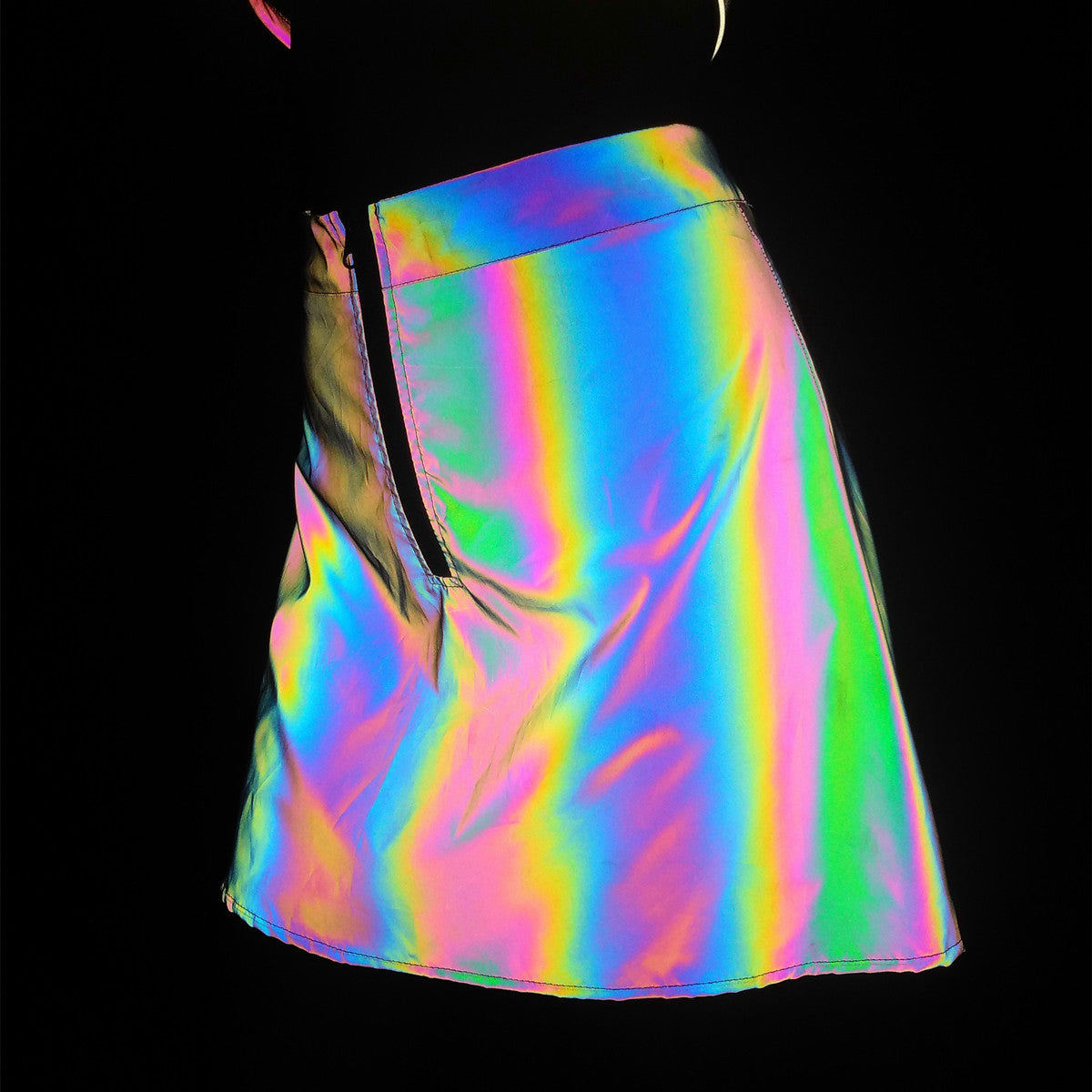 Glow Party Women's Fashion Colorful Reflective Top Skirt set