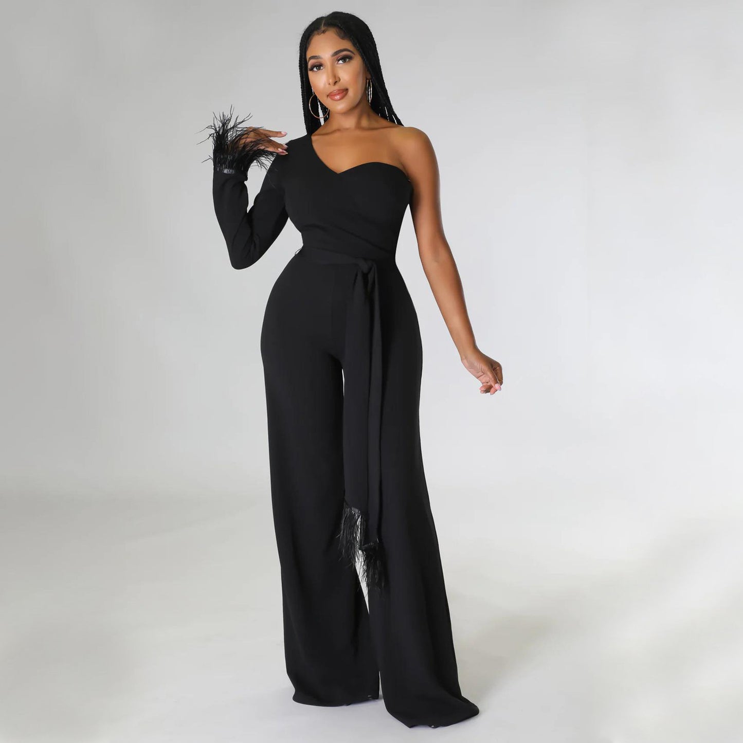 Wide-leg Pants One-shoulder Tassel Jumpsuit