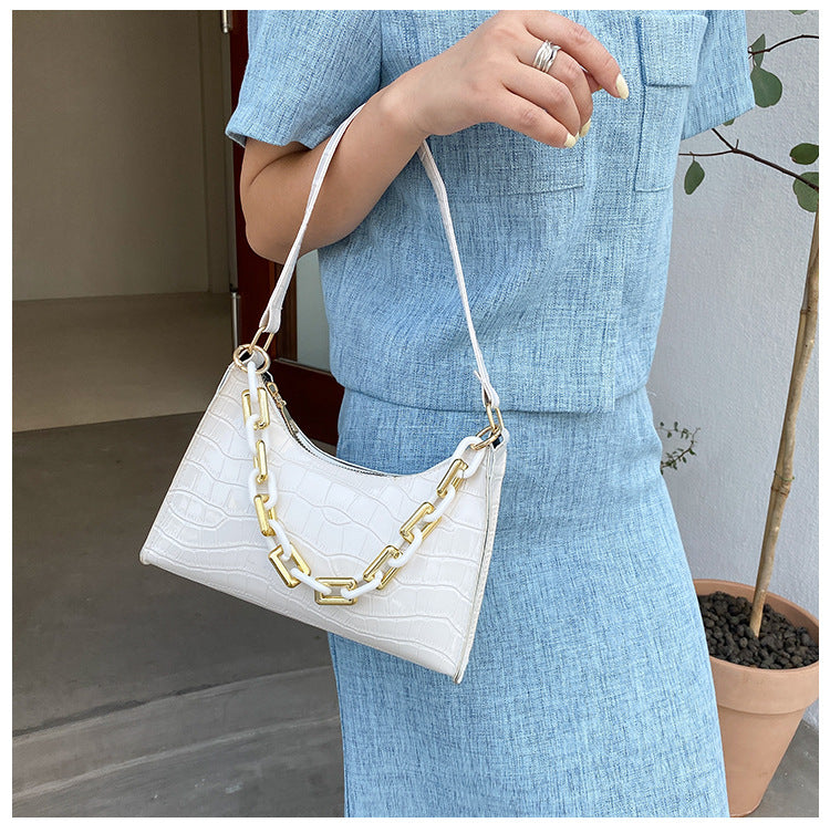 Fashion Stone Texture Shoulder Bag With Chain Women's Underarm Bag