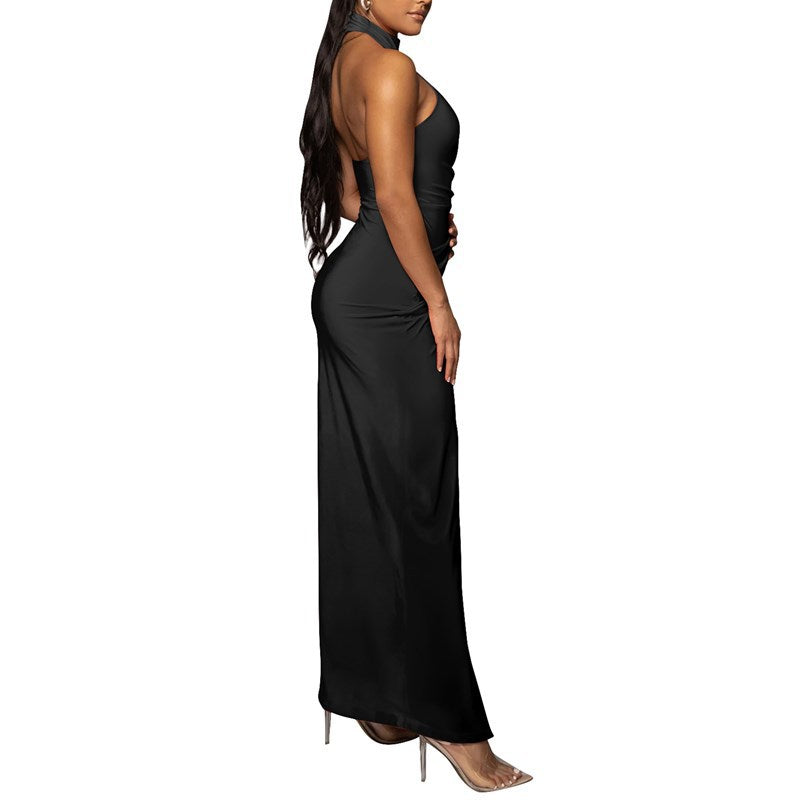 Halter Slit Formal Dress Long Dress Pleated Sleeveless