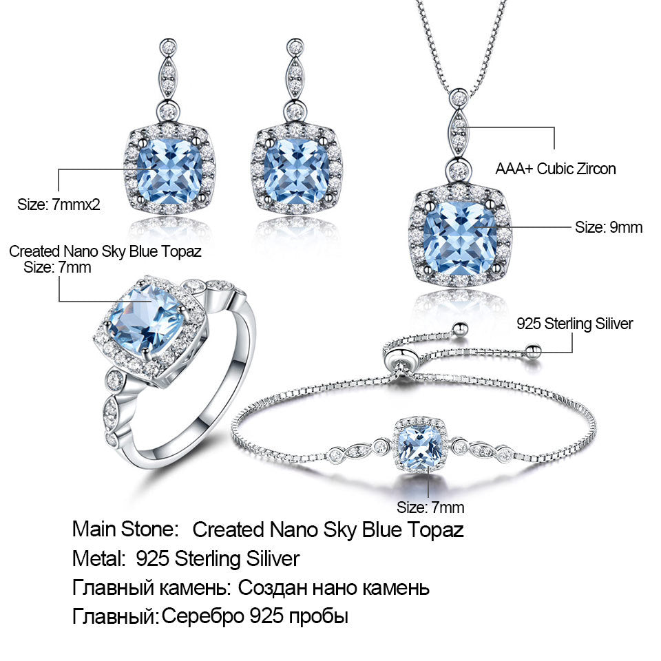 Sterling Silver Necklace Sky Blue Topaz Four-Piece Set