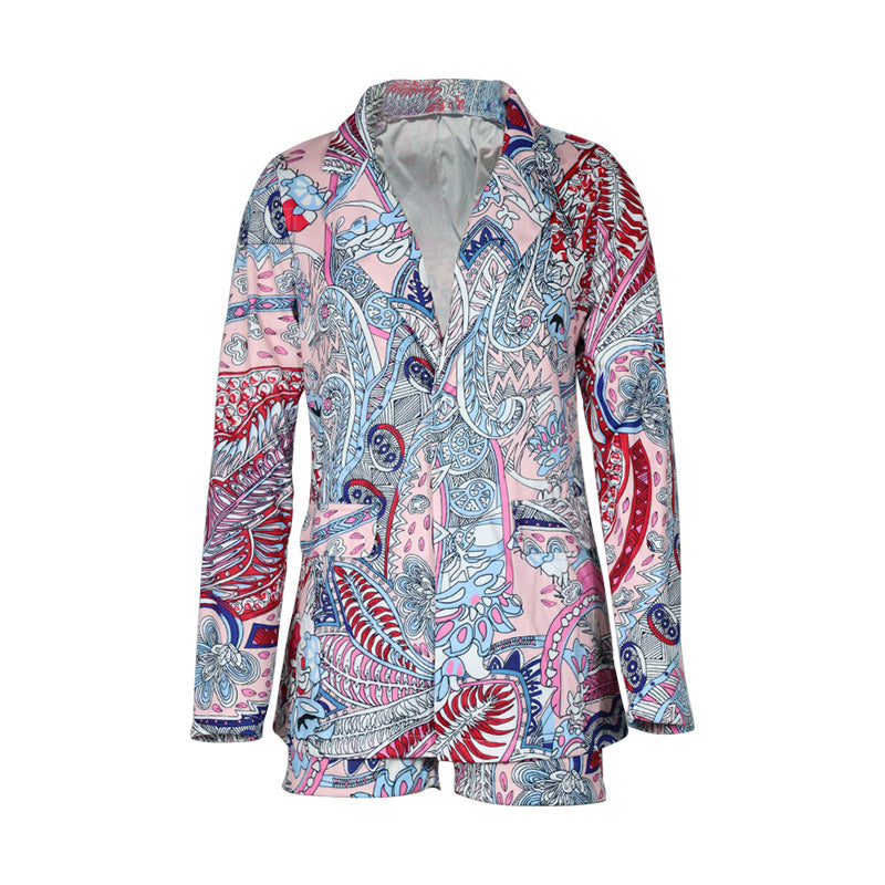 Fashion Women's Printed Coat Shorts Suit