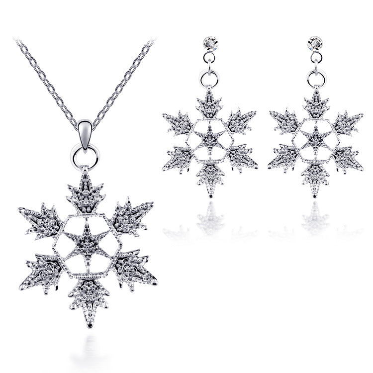 Exquisite Bridal Christmas Snowflake Necklace, Earring Set, Wedding Jewelry, Wedding Dress, Jewelry 4590