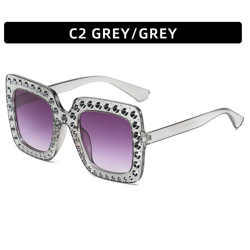 Large Square Frame Rhinestones Sunglasses